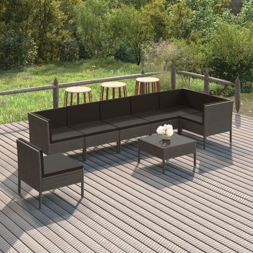 vidaXL 5-tlg. Garten-Lounge-Set mit Auflagen Poly Rattan Grau