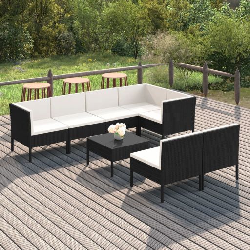 vidaXL 6-tlg. Garten-Lounge-Set mit Auflagen Poly Rattan Schwarz