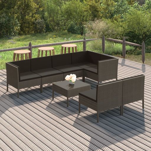 vidaXL 6-tlg. Garten-Lounge-Set mit Auflagen Poly Rattan Grau