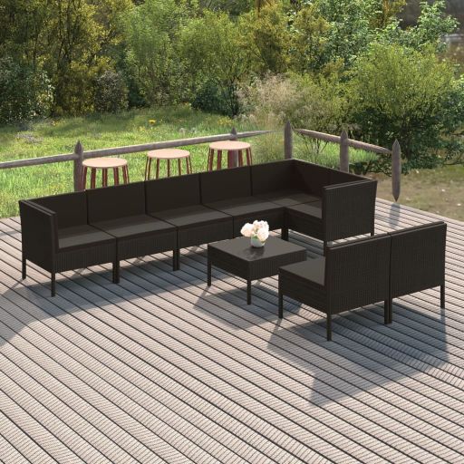 vidaXL 5-tlg. Garten-Lounge-Set mit Auflagen Poly Rattan Schwarz