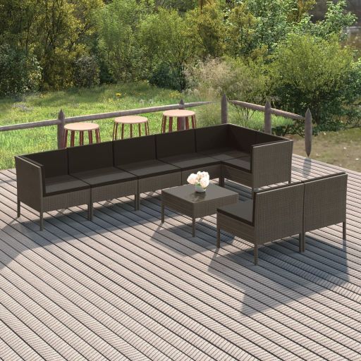 vidaXL 5-tlg. Garten-Lounge-Set mit Auflagen Poly Rattan Grau