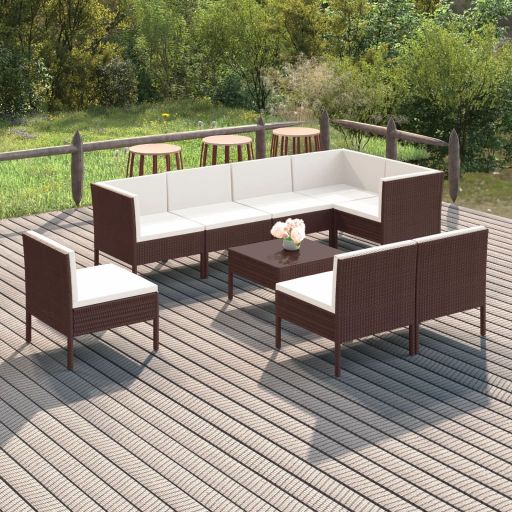 vidaXL 6-tlg. Garten-Lounge-Set mit Auflagen Poly Rattan Braun
