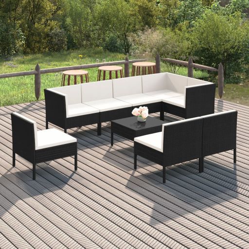 vidaXL 6-tlg. Garten-Lounge-Set mit Auflagen Poly Rattan Schwarz