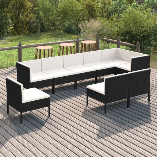vidaXL 6-tlg. Garten-Lounge-Set mit Auflagen Poly Rattan Schwarz
