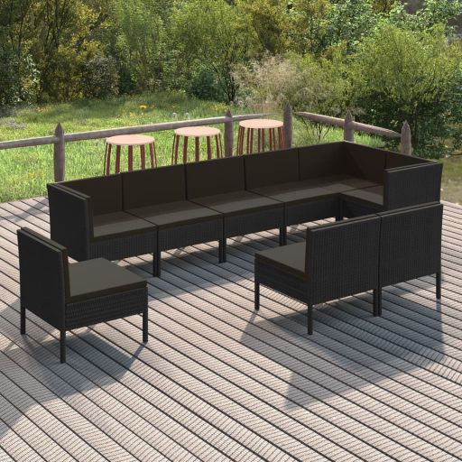 vidaXL 6-tlg. Garten-Lounge-Set mit Auflagen Poly Rattan Schwarz
