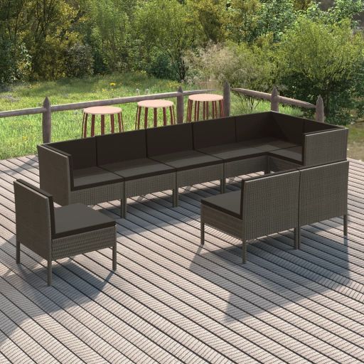 vidaXL 6-tlg. Garten-Lounge-Set mit Auflagen Poly Rattan Grau