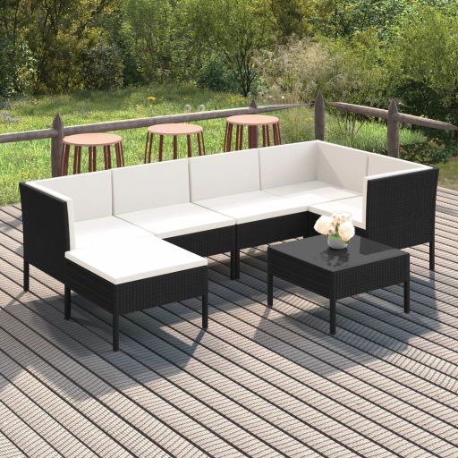 vidaXL 6-tlg. Garten-Lounge-Set mit Auflagen Poly Rattan Schwarz