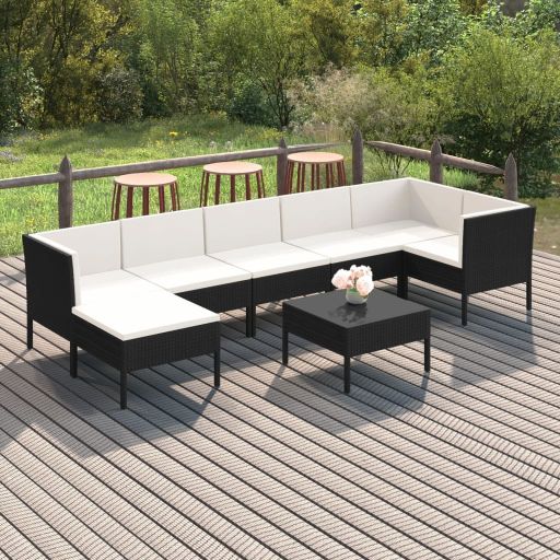 vidaXL 6-tlg. Garten-Lounge-Set mit Auflagen Poly Rattan Schwarz