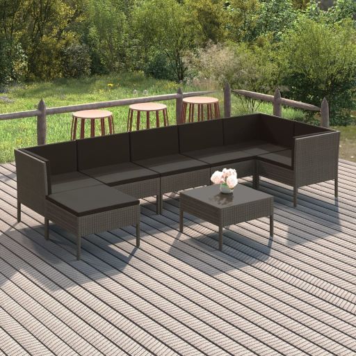 vidaXL 6-tlg. Garten-Lounge-Set mit Auflagen Poly Rattan Grau