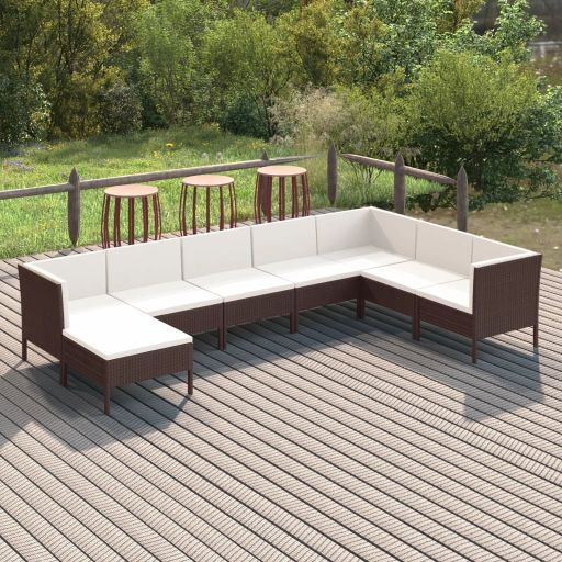 vidaXL 6-tlg. Garten-Lounge-Set mit Auflagen Poly Rattan Braun