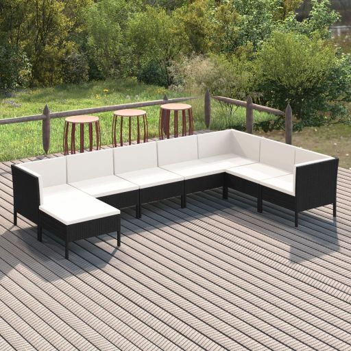 vidaXL 6-tlg. Garten-Lounge-Set mit Auflagen Poly Rattan Schwarz
