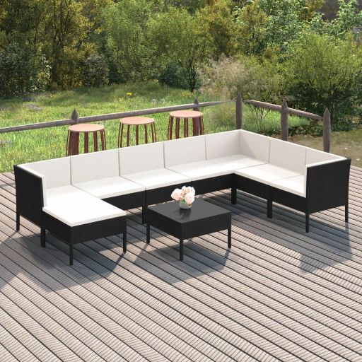 vidaXL 6-tlg. Garten-Lounge-Set mit Auflagen Poly Rattan Schwarz