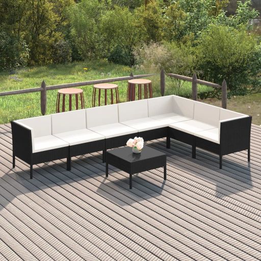 vidaXL 6-tlg. Garten-Lounge-Set mit Auflagen Poly Rattan Schwarz