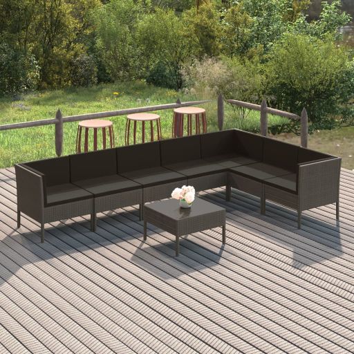 vidaXL 6-tlg. Garten-Lounge-Set mit Auflagen Poly Rattan Grau