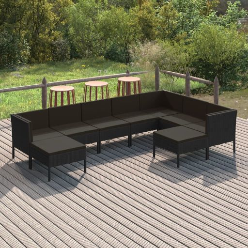 vidaXL 6-tlg. Garten-Lounge-Set mit Auflagen Poly Rattan Schwarz