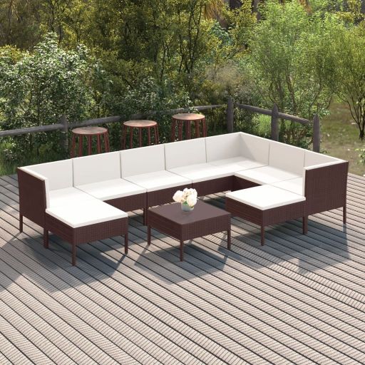 vidaXL 6-tlg. Garten-Lounge-Set mit Auflagen Poly Rattan Braun