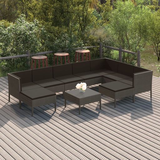 vidaXL 6-tlg. Garten-Lounge-Set mit Auflagen Poly Rattan Grau