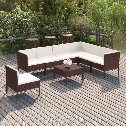 vidaXL 6-tlg. Garten-Lounge-Set mit Auflagen Poly Rattan Braun