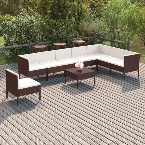 vidaXL 6-tlg. Garten-Lounge-Set mit Auflagen Poly Rattan Braun