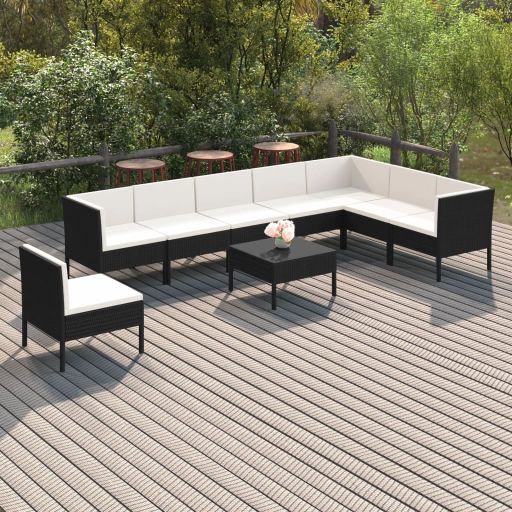 vidaXL 6-tlg. Garten-Lounge-Set mit Auflagen Poly Rattan Schwarz