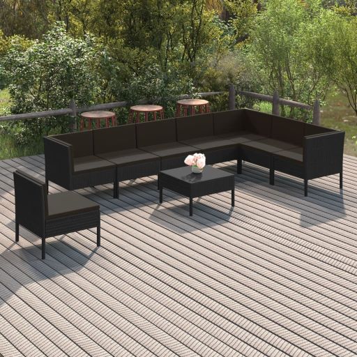 vidaXL 6-tlg. Garten-Lounge-Set mit Auflagen Poly Rattan Schwarz