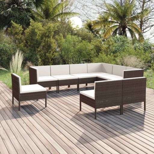 vidaXL 5-tlg. Garten-Lounge-Set mit Auflagen Poly Rattan Braun