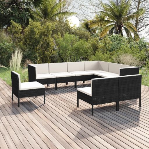 vidaXL 5-tlg. Garten-Lounge-Set mit Auflagen Poly Rattan Schwarz
