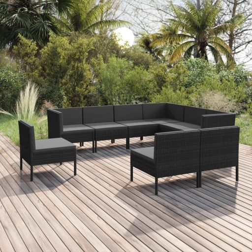 vidaXL 5-tlg. Garten-Lounge-Set mit Auflagen Poly Rattan Schwarz