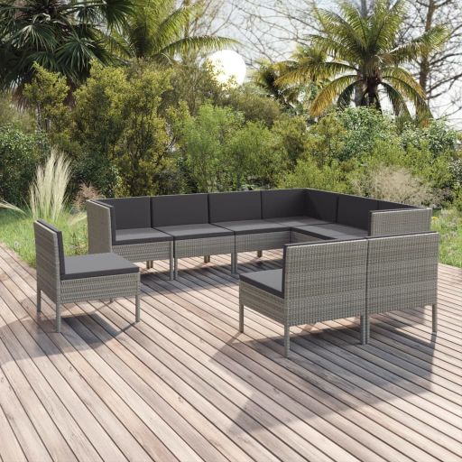vidaXL 5-tlg. Garten-Lounge-Set mit Auflagen Poly Rattan Grau
