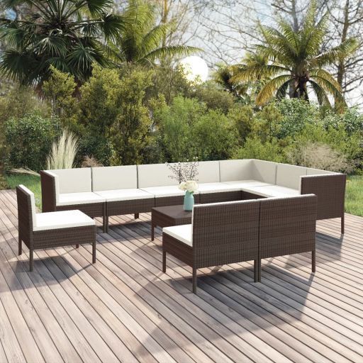 vidaXL 5-tlg. Garten-Lounge-Set mit Auflagen Poly Rattan Braun