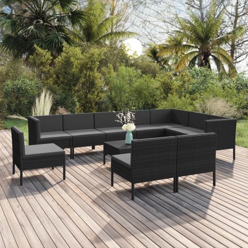 vidaXL 5-tlg. Garten-Lounge-Set mit Auflagen Poly Rattan Schwarz