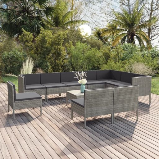 vidaXL 5-tlg. Garten-Lounge-Set mit Auflagen Poly Rattan Grau
