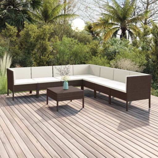 vidaXL 5-tlg. Garten-Lounge-Set mit Auflagen Poly Rattan Braun