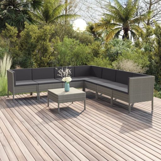 vidaXL 5-tlg. Garten-Lounge-Set mit Auflagen Poly Rattan Grau