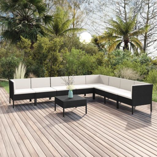 vidaXL 5-tlg. Garten-Lounge-Set mit Auflagen Poly Rattan Schwarz
