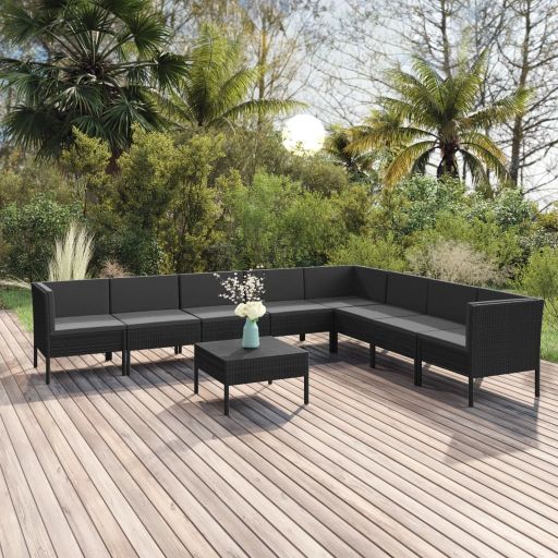 vidaXL 5-tlg. Garten-Lounge-Set mit Auflagen Poly Rattan Schwarz