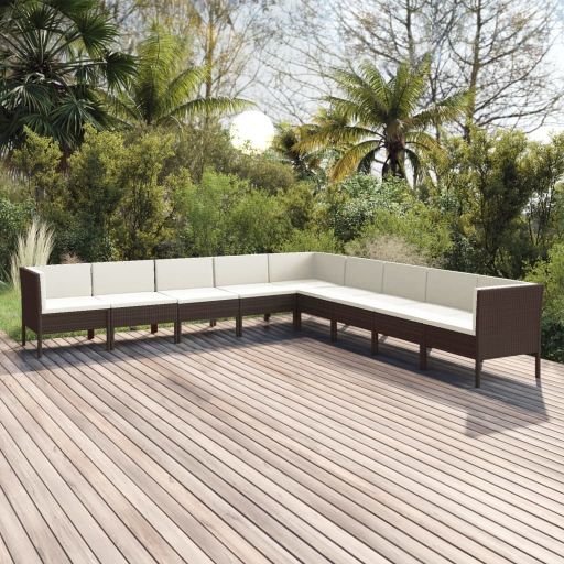 vidaXL 5-tlg. Garten-Lounge-Set mit Auflagen Poly Rattan Braun