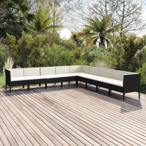 vidaXL 5-tlg. Garten-Lounge-Set mit Auflagen Poly Rattan Schwarz