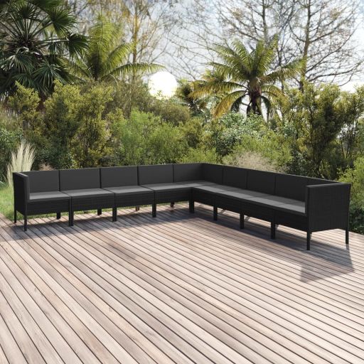 vidaXL 5-tlg. Garten-Lounge-Set mit Auflagen Poly Rattan Schwarz