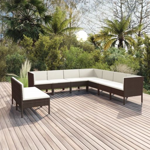 vidaXL 5-tlg. Garten-Lounge-Set mit Auflagen Poly Rattan Braun