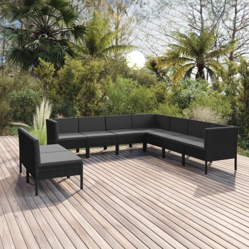 vidaXL 5-tlg. Garten-Lounge-Set mit Auflagen Poly Rattan Schwarz