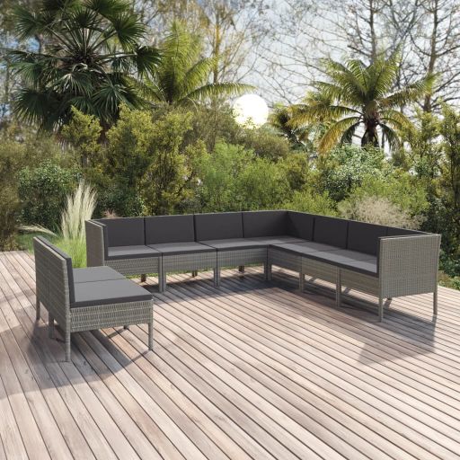 vidaXL 5-tlg. Garten-Lounge-Set mit Auflagen Poly Rattan Grau