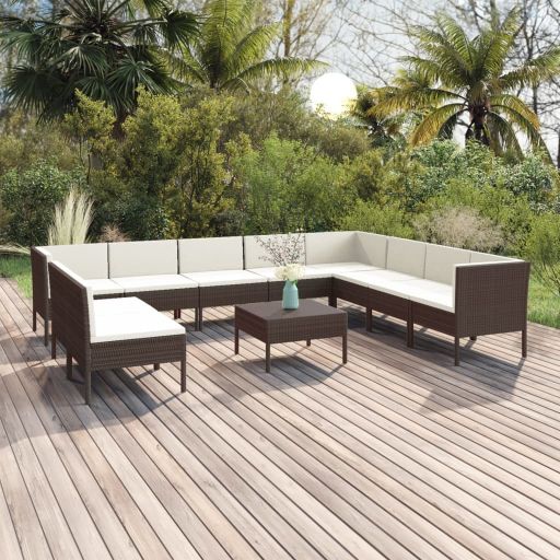 vidaXL 5-tlg. Garten-Lounge-Set mit Auflagen Poly Rattan Braun