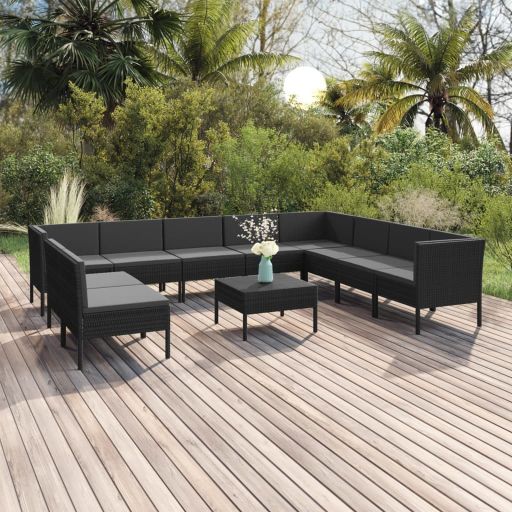 vidaXL 5-tlg. Garten-Lounge-Set mit Auflagen Poly Rattan Schwarz
