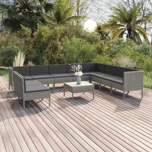 vidaXL 5-tlg. Garten-Lounge-Set mit Auflagen Poly Rattan Grau