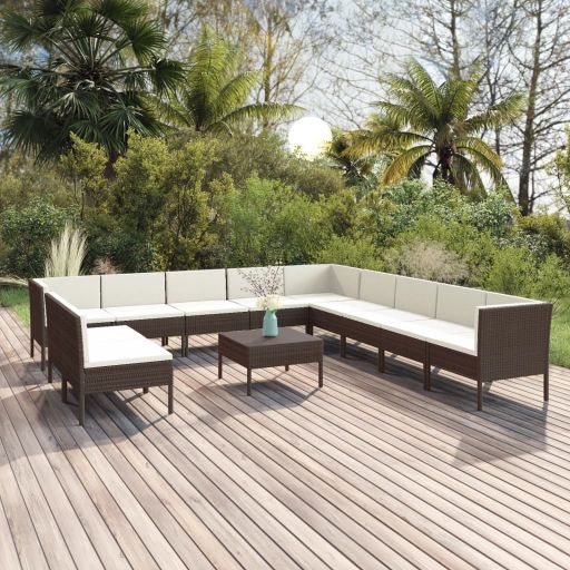vidaXL 5-tlg. Garten-Lounge-Set mit Auflagen Poly Rattan Braun