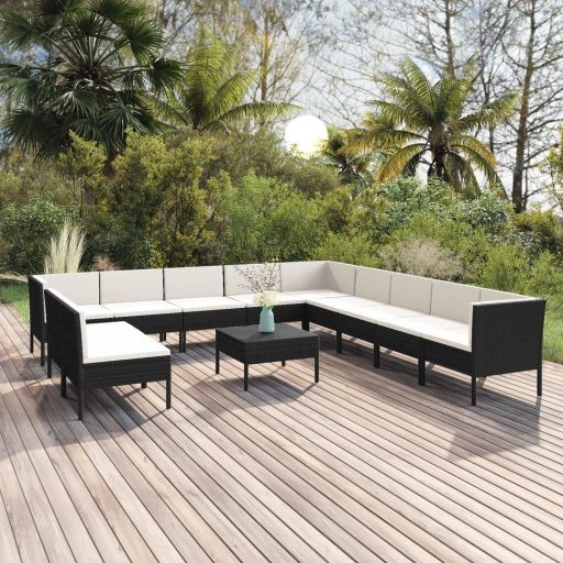 vidaXL 5-tlg. Garten-Lounge-Set mit Auflagen Poly Rattan Schwarz