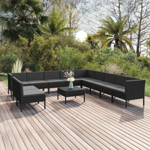 vidaXL 5-tlg. Garten-Lounge-Set mit Auflagen Poly Rattan Schwarz