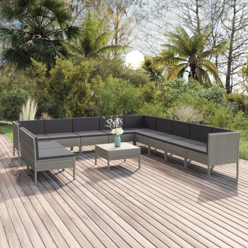 vidaXL 5-tlg. Garten-Lounge-Set mit Auflagen Poly Rattan Grau
