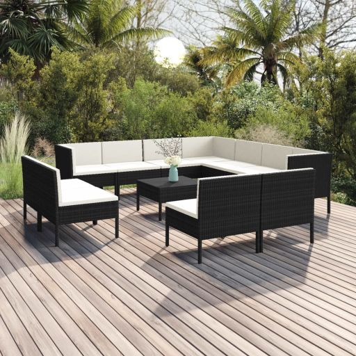 vidaXL 5-tlg. Garten-Lounge-Set mit Auflagen Poly Rattan Schwarz